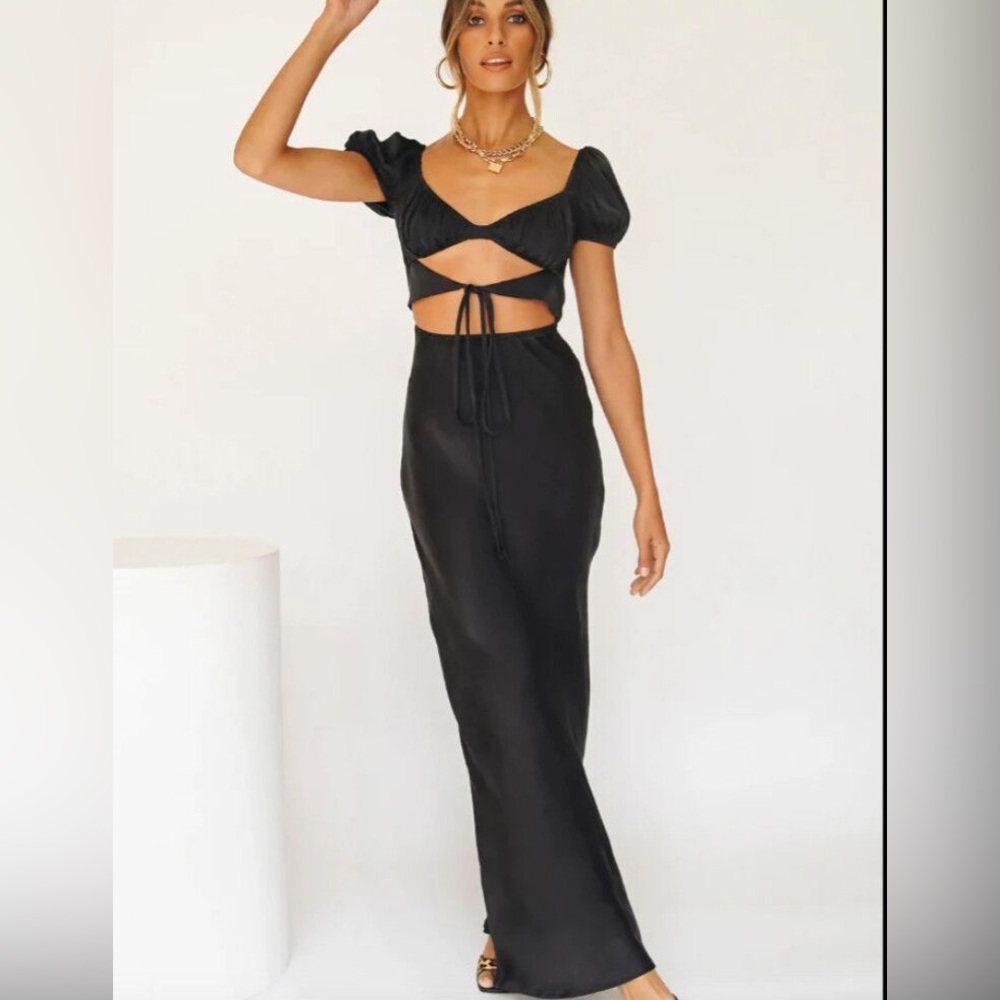 VRG GRL Au Revoir Bias Cut Maxi Dress in Black Size 4